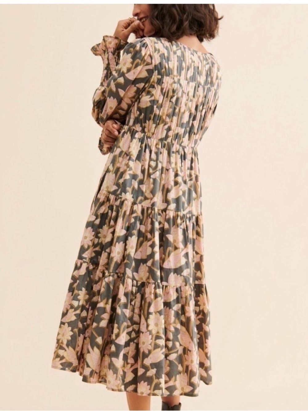 Miche Floral Tiered V-Neck Maxi Dress - Black & Pink